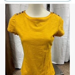 White House Black Market Mustard Button-Shoulder Top XS